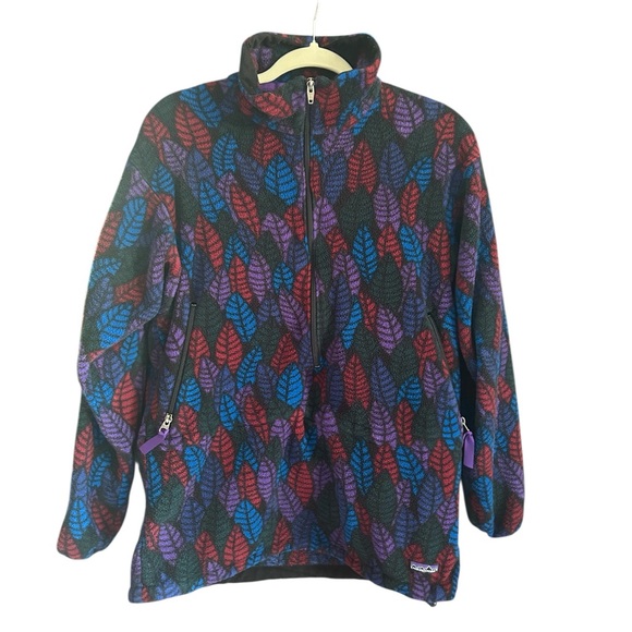 Patagonia Jackets & Blazers - VINTAGE PATAGONIA Synchilla Half Zip Purple Leaf Print Spears Anorak Fleece 10